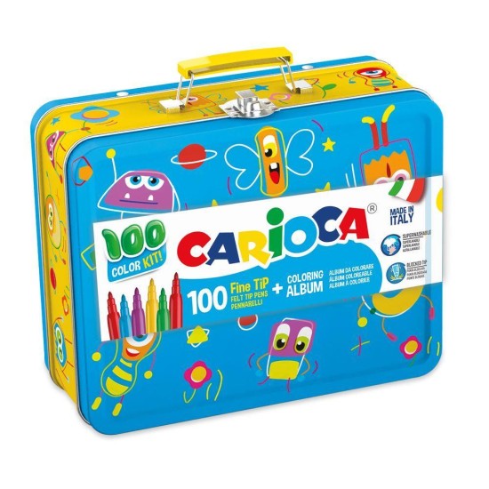 Carioca μεταλλικό κουτί με 100 μαρκαδόρους και βιβλίο ζωγραφίζω Carioca μεταλλικό κουτί με 100 μαρκαδόρους και βιβλίο ζωγραφίζω