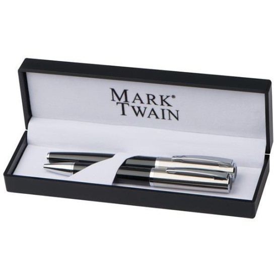 Σετ στυλό Mark Twain ball pen με κλιπ-rolleball pen ασημί-μαύρο Σετ στυλό Mark Twain ball pen με κλιπ-rolleball pen ασημί-μαύρο