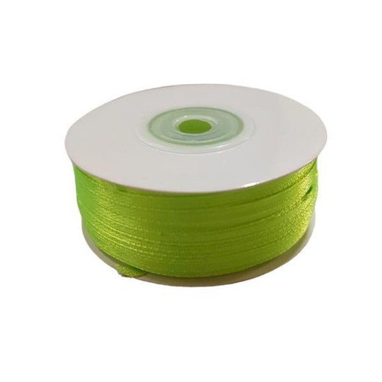 Κορδέλα σατέν διπλής όψης με ούγια λαχανί fluo 3χιλ.x100μ.