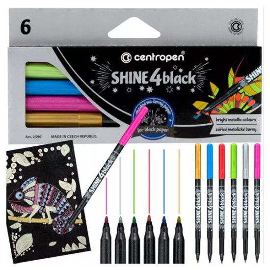 Centropen μαρκαδόροι Shine 4black 6 χρώματα Centropen μαρκαδόροι Shine 4black 6 χρώματα