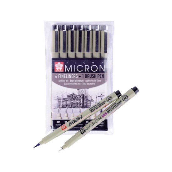 Sakura μαρκαδόροι σχεδίου Pigma Micron σετ 6+1(Pigma Brush) τεμ Sakura μαρκαδόροι σχεδίου Pigma Micron σετ 6+1(Pigma Brush) τεμ