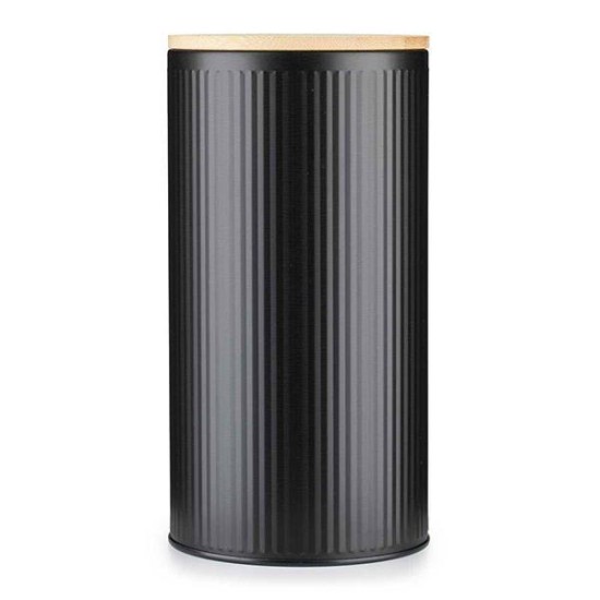 Κουτί αποθήκευσης μεταλλικό μαύρο με bamboo καπάκι Ø10,8xΥ21εκ.